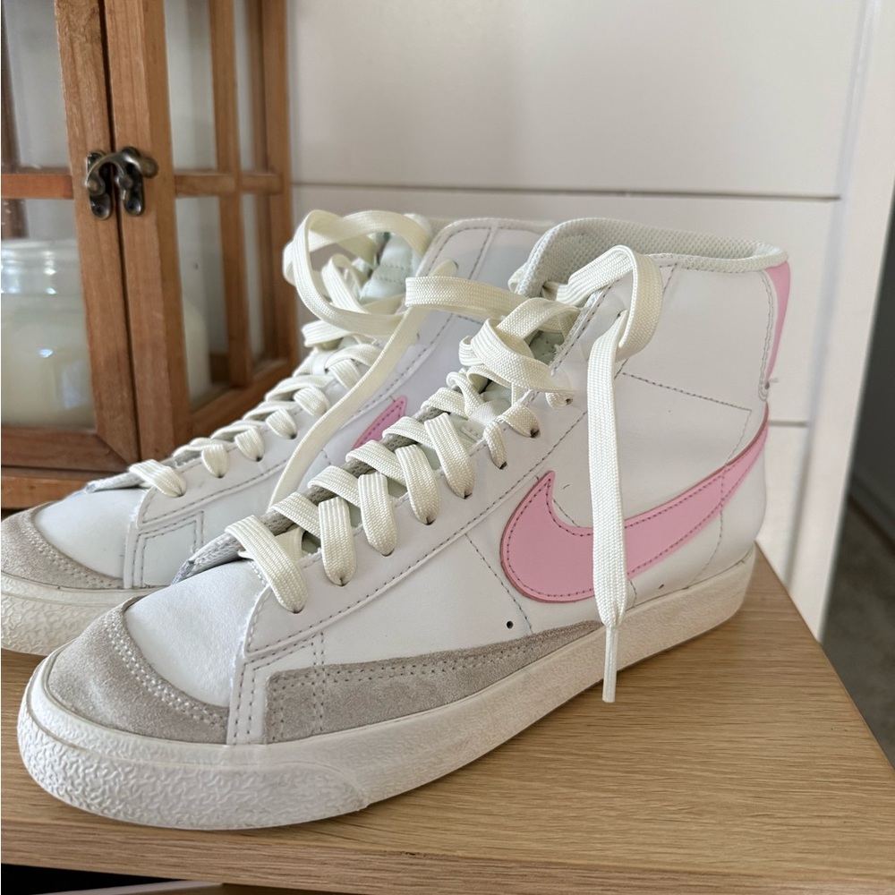 Nike Women's High-Top Sneakers - White, Pink, and Gray